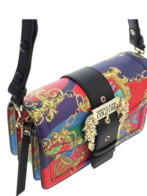 versace jeans collection black multicolor faux leather cross body bag|More.